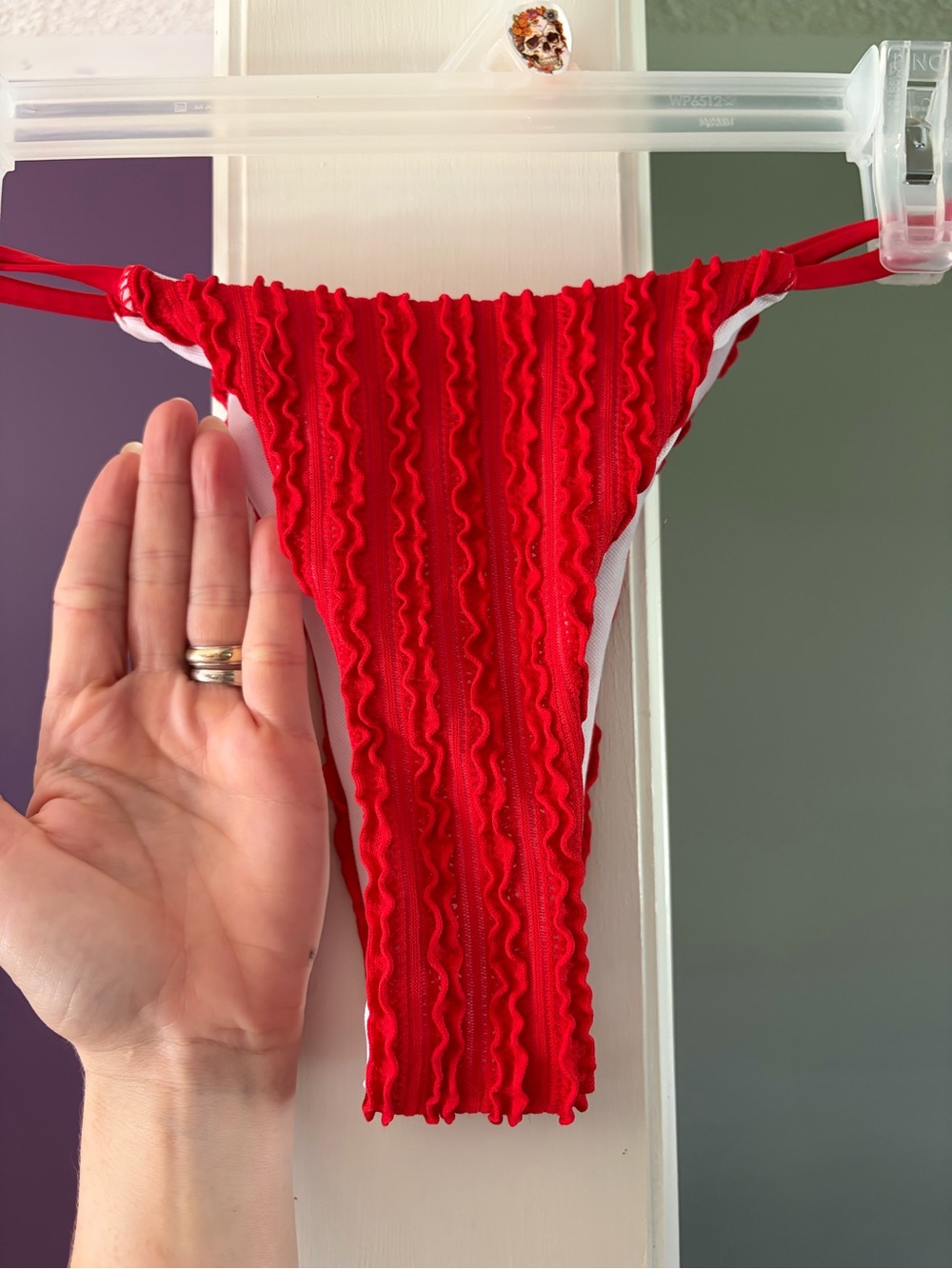 Red Ruffled String Bikini Bottom - Picture 3 of 5